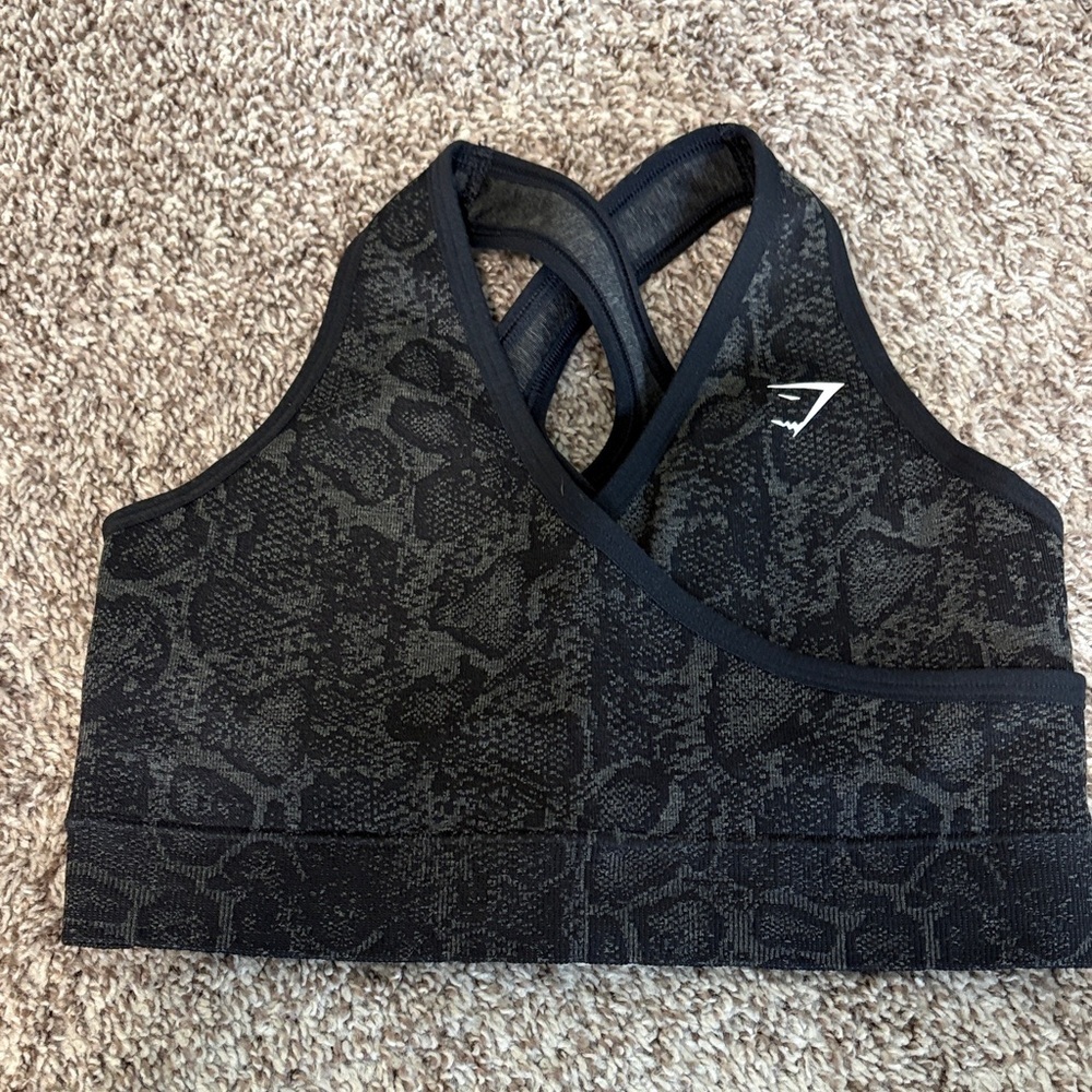 Gymshark Black Snake-Print Cross-Back Sports Bra